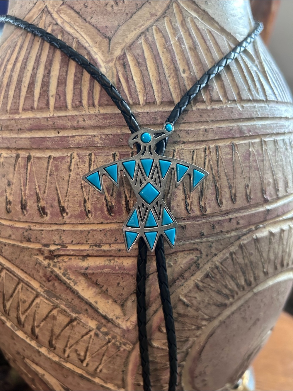 Turquoise Inlay Thunderbird Bolo Tie - Western Necklace